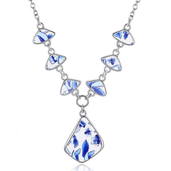 

краткое синий и белый ожерелье цветы и растения личность pendeloque вырезать оригинальность национальный druzy ювелирные изделия старинные к, Silver