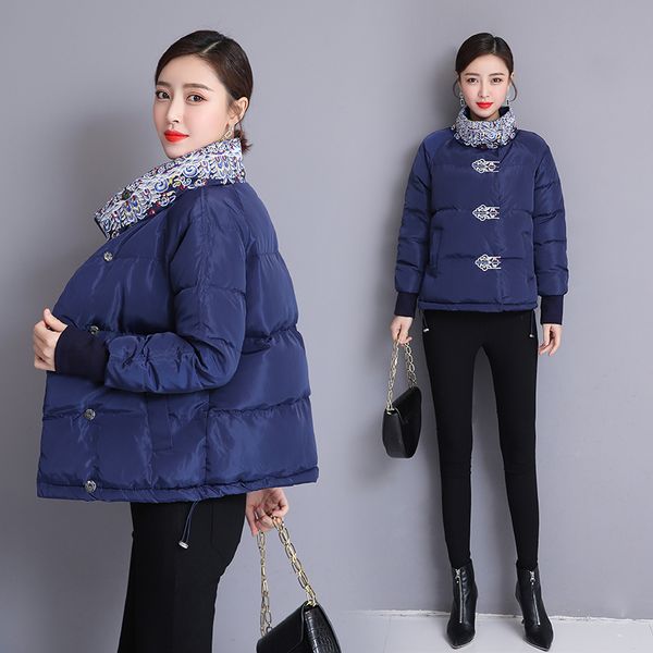 

chinese national style clothes short down cotton coat female 2019 outerwear winter jacket women vintage embroidery parka femme, Black