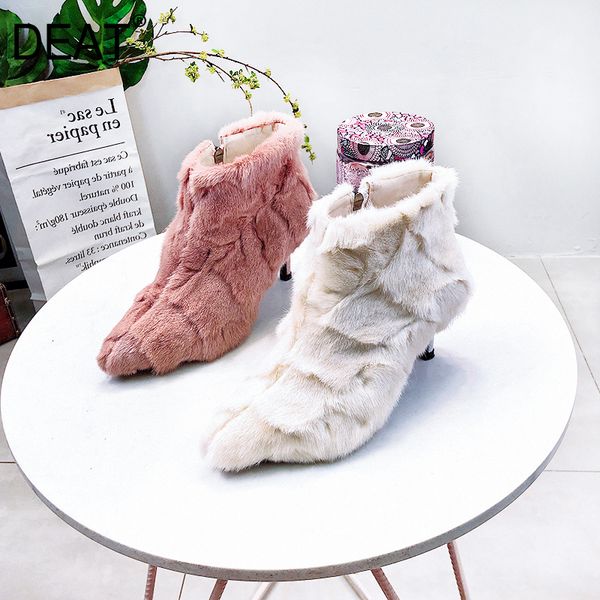 

deat] 2019 sharp toe pu leather side zipper velvet shoes women thin high heels short boots new spring autumn fashion 10e719, Black