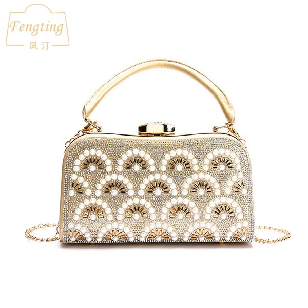 

women evening bags gold wedding handbags clutch purse pearl beaded handbag rhinestone small shoulder bags ftb143
