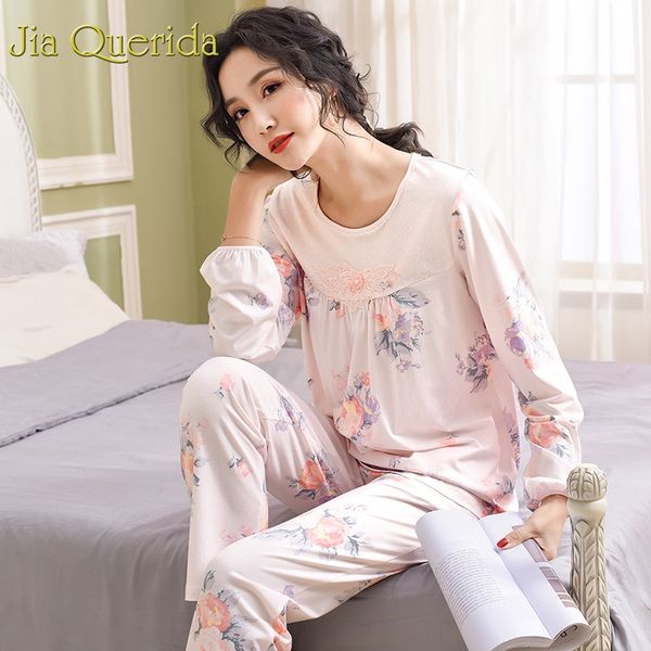 

jq loungewear женщины пижамы набор 2019 весна хлопок пижамы цветочные плюс размер пижамы женская мода главная одежда одежда женщины пижамы, Blue;gray