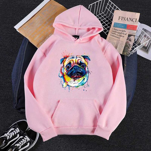 

women men clothes 2020 hoodie fashion funny dog pug print female sweatshirt woman hoodies harajuku hip hop pullover mujer, Black