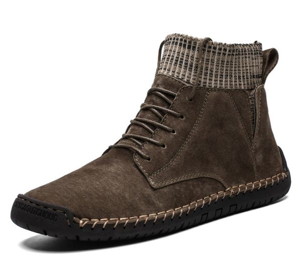 

men snow shoes outdoor plush winter men ankle boots natural cow leather handmade rubber warm luxury male boots, Black