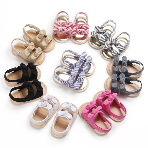 

infant baby boys girls bowknot shoes toddler flats sandals soft rubber sole anti-slip summer non-slip crib first walker shoes, Black;red
