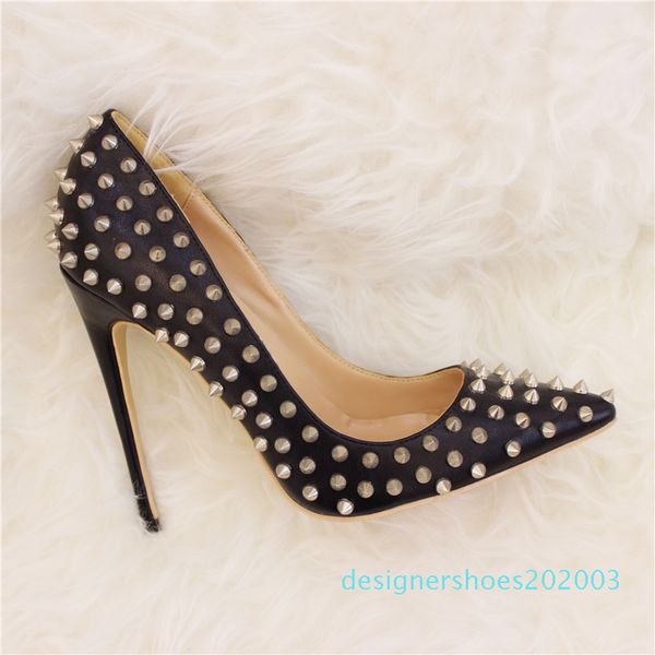 

fashion rivet design pumps women genuine leather high heels shoes new styles woman high heels party wedding shoes, Black