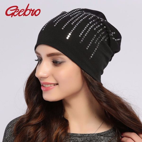

geebro женщин круглый серебристыми блёстками beanie hat весна черный хлопок громоздкая шапки шапочка для женщин skullies балаклаве bonnet sa, Blue;gray