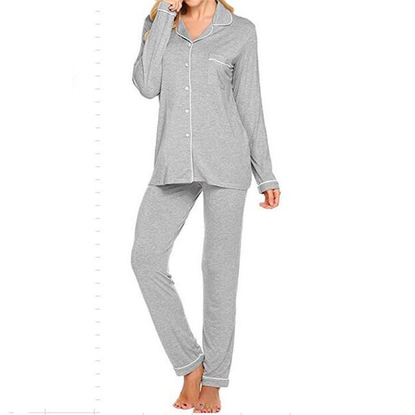

designer womens v neck pajamas casual long sleeves panelled 2pcs sets fashion solid color womens suits female clothing, White