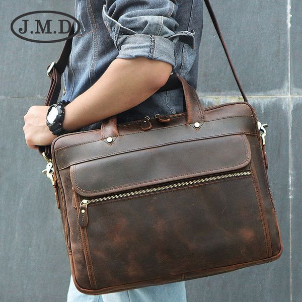 

j.m.d new men's briefcase retro layer leather handbag crazy horse leather 15 inch business computer bag 7388