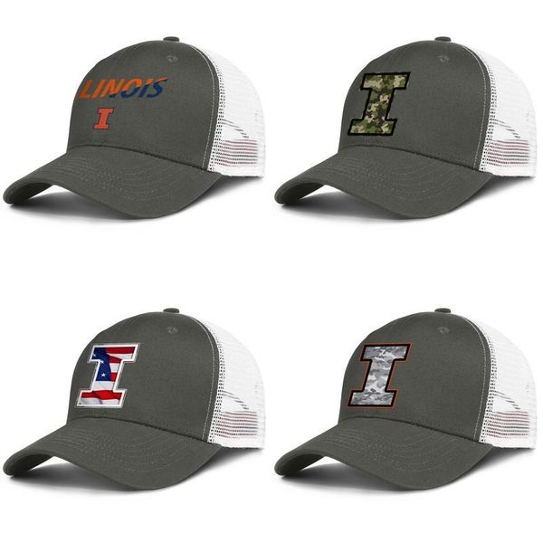 

illinois fighting illini gray camouflage army-green mens and womens trucker cap ball cool designer hipster mesh hats effect flag logo, Blue;gray