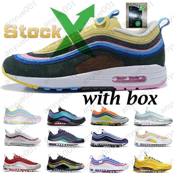 

box)97 new designer mens running shoes 97s og sean wotherspoon cushion silver gold black red athletic mens trainers sports sneakers us11