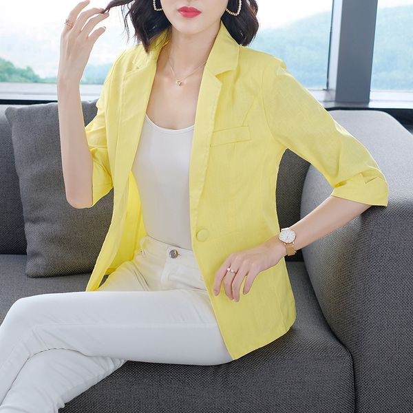 

2020 women's blazer cotton linen blazers one button coat slim office lady jacket female thin suit blazer femme jackets, White;black