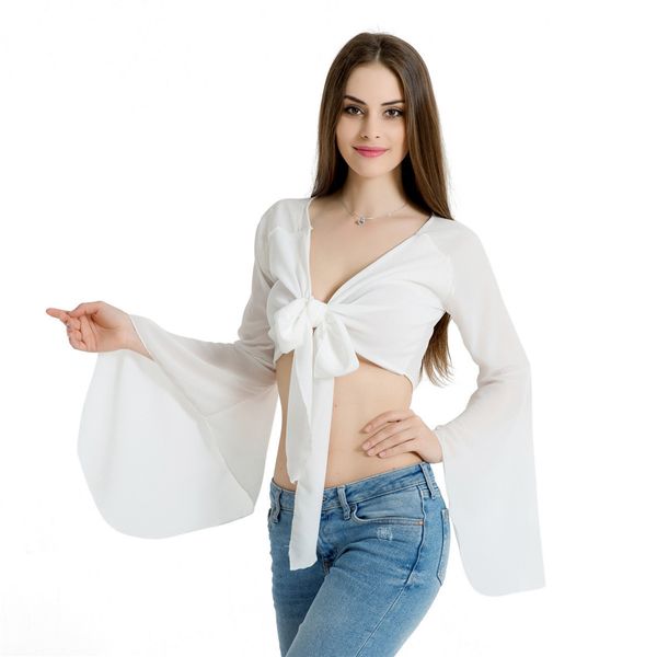 

женская дизайнерская мода dressseason белый шифон большой труба рукав v-образным вырезом topnlvl, Black;gray