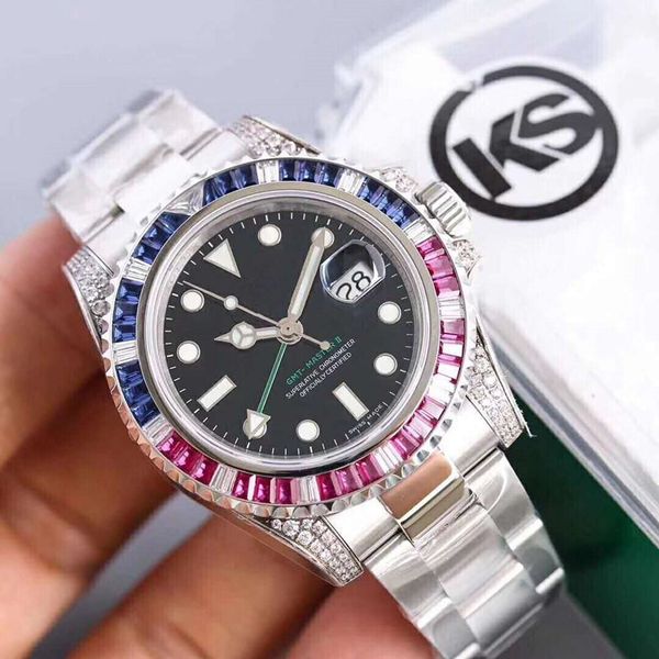 

часы 2020 высокого качество бизнес-KS алмазы часов GMT 40ммы 904 л стал дизайнерскими часами 2836 движения автоматических часов Montre De Luxe