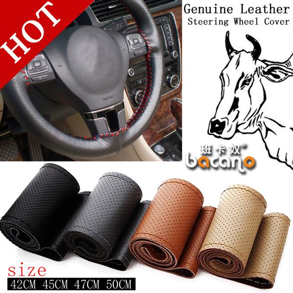 

truck bus genuine leather steering wheel cover, 42cm 45cm 47cm car,diy handmade case with needles and thread ing