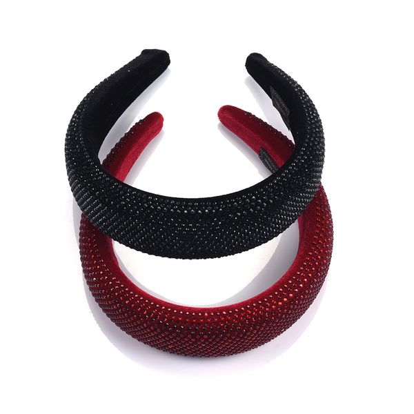 

velvet rhinestone hairband for women elegant statement headband jewelry red black wide large hair hoop headwear accessories, Golden;white