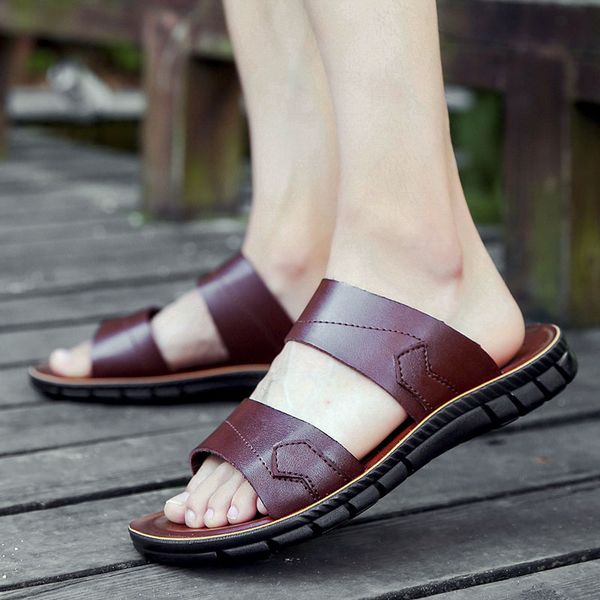 

2020 new style summer single-strap slipper men sandals soft-sole casual sandals men's middle-aged dad fashion, Black
