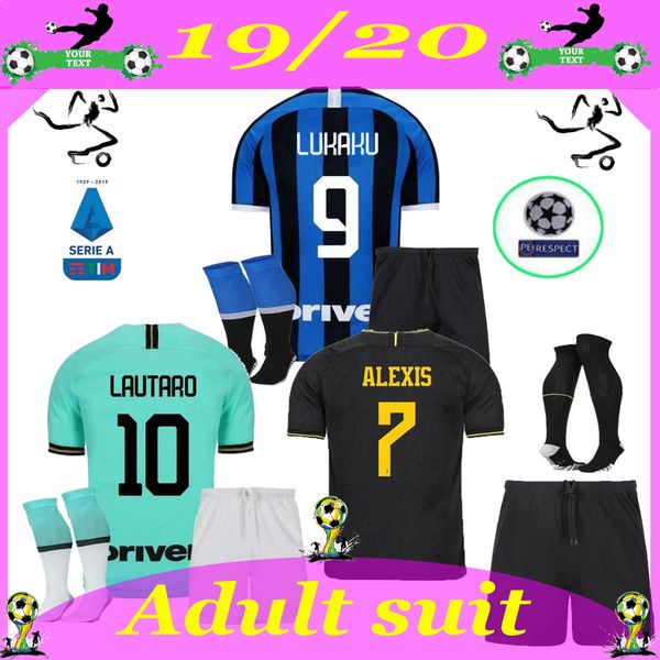 

new suit lukaku alexis lautaro skriniar inter 2019 2020 milan soccer jersey godin barella jersey 19 20 football kit shirts sets, Black