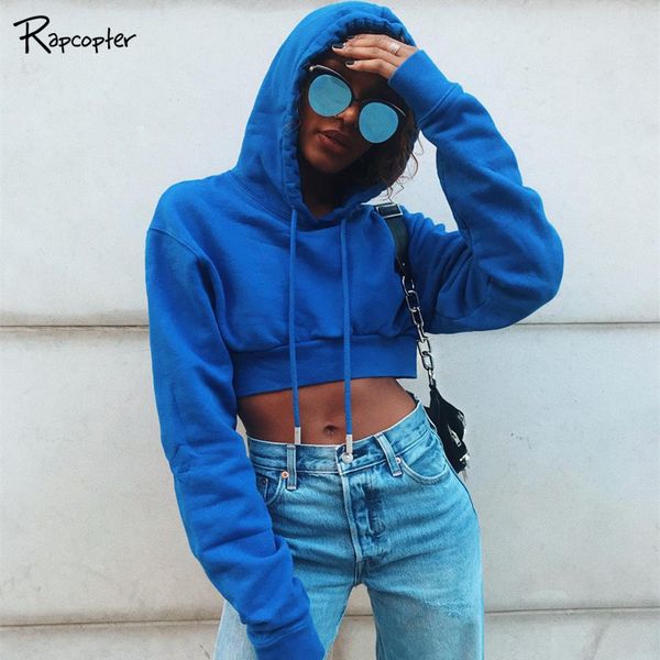 

rapcopter womens bule soils long sleeve autumn hooded pullovers casual short woden sweatshirts fashion high waist pop hoodies, Black