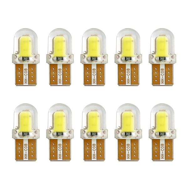 

10pcs auto t10 led cold white 194 w5w led 168 cob silica car super bright turn side license plate light lamp bulb dc 12v