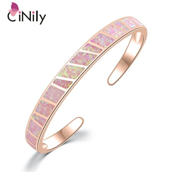 

cinily pink fire opal stone open bangles rose gold adjustable minimalist bracelets jewelry gifts for girl woman, Black