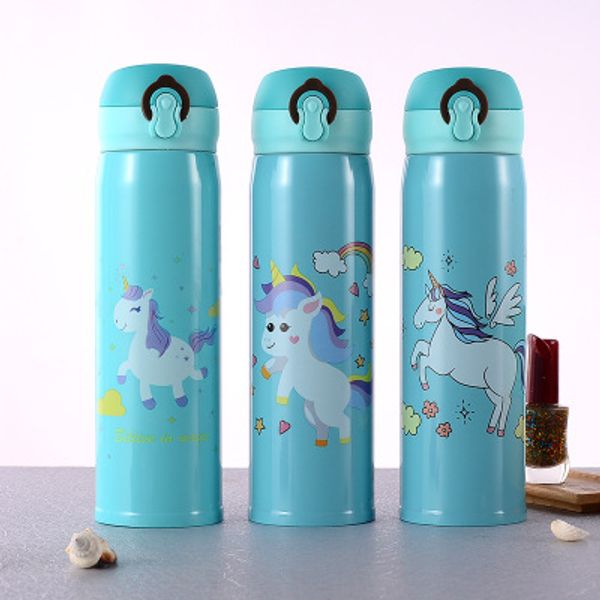 

water bottles 500ml capacity drinking water cartoon unicorn stainless steel vacuum flasks water bottle kids gift kitchen