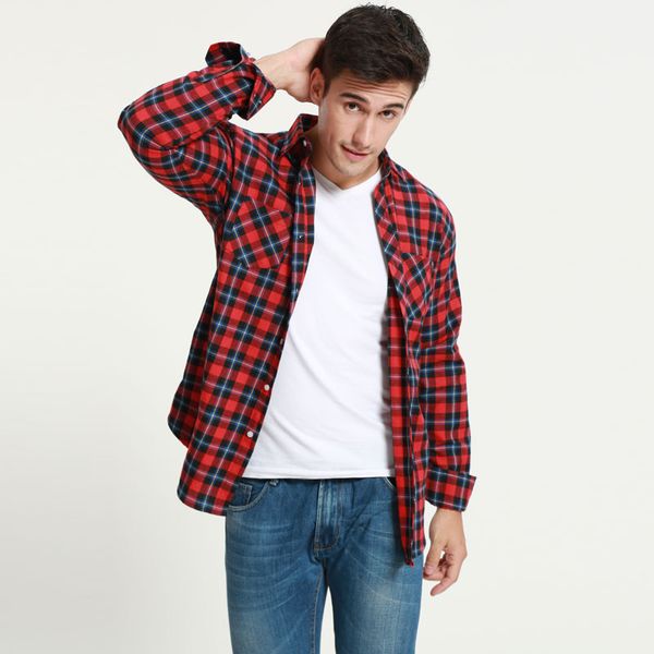 

men flannel plaid shirt cotton 2020 autumn winner casual long sleeve shirt soft comfort slim fit styles brand man plus size 3xl, White;black
