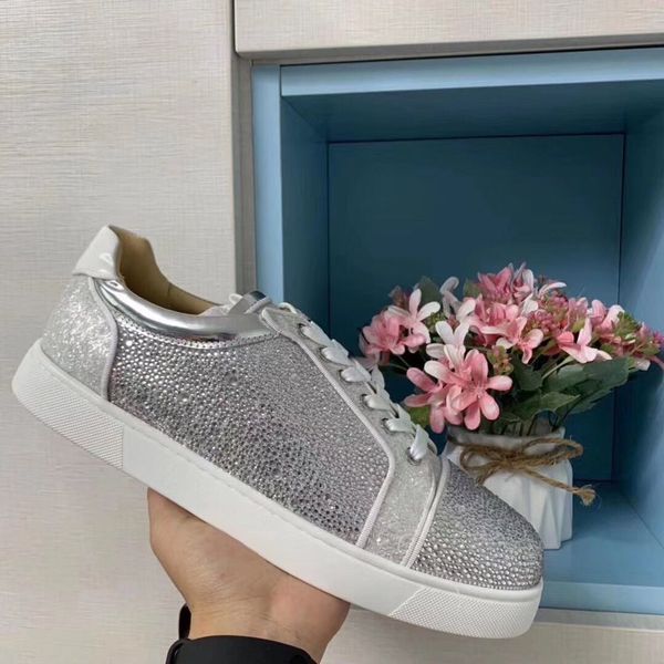 

summer designs fashion spike low cut party dress shoes red bottom sneaker outdoor luxury wedding rhinestones suede leather casual shoes, Black