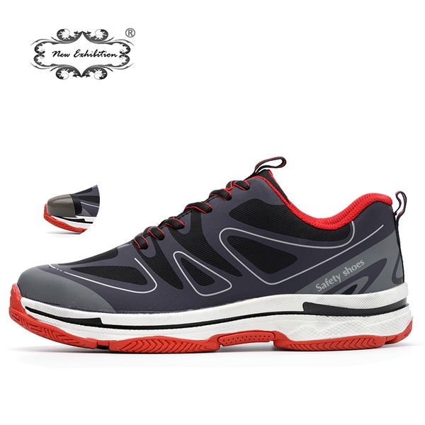 

new exhibition fashion work safety shoes 2019 men mesh breathable steel toe cap ultra lightweight sneaker casual footwear boots, Black
