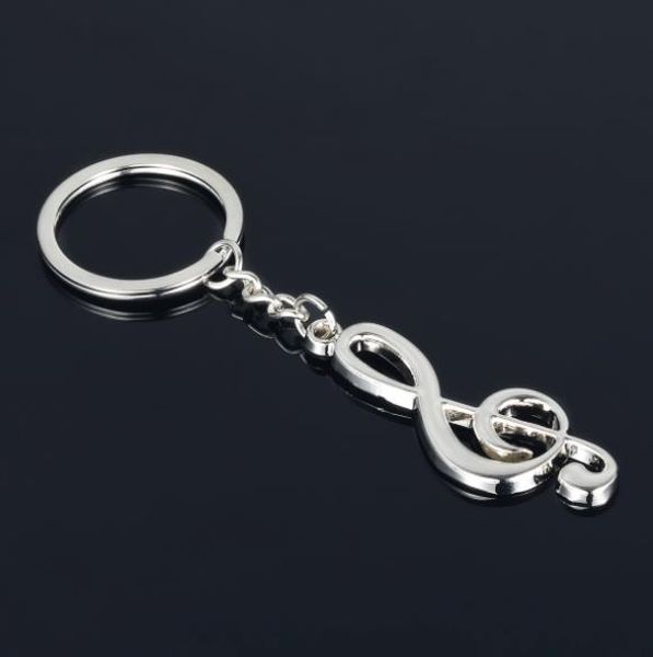 Musical Note Black Leather Metal Keychain Key Ring