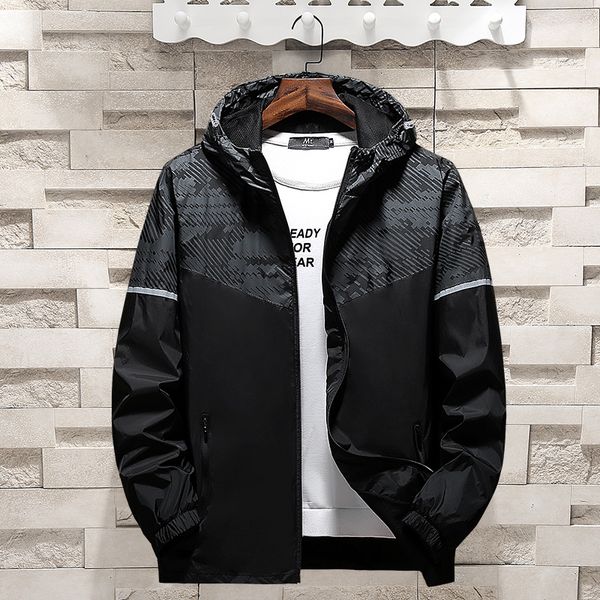 

spring fall new thin jacket men's color matching hooded jacket men's windbreaker youth casual, Black;brown