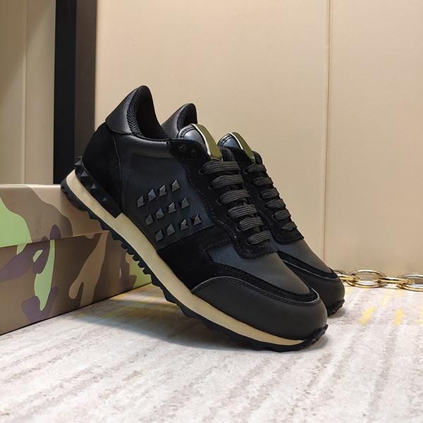 

2019 quality shoes fashion stud rivet camouflage sneakers men women leather flats luxury designer trainers casual shoes, Black