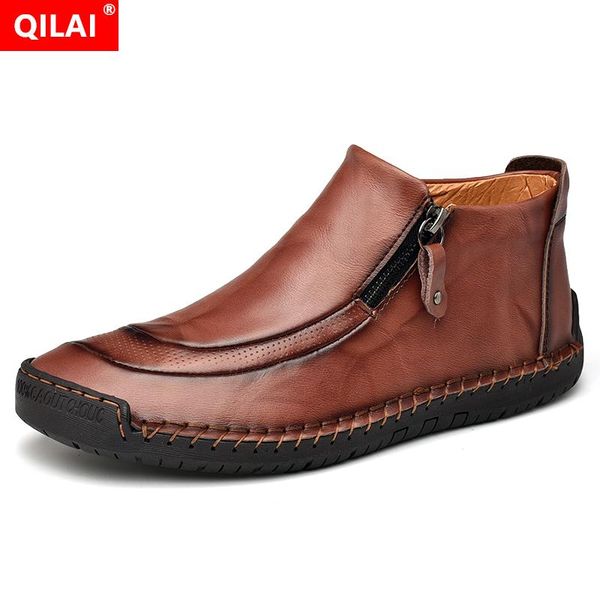

men's genuine leather casual shoes large size 2019 autumn and winter new high-men's shoes british retro loafers cotton, Black