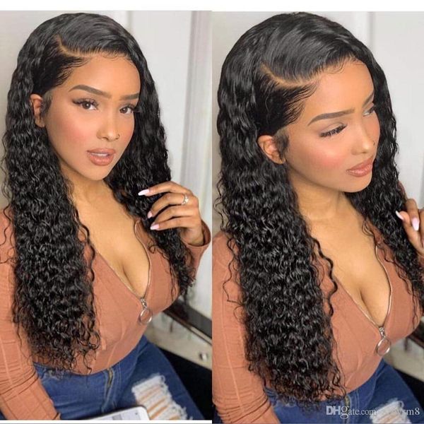 

24inch lace front wigs 150% density 13x6 lace frontal human hair wigs deep wave bleached knots with baby hair, Black