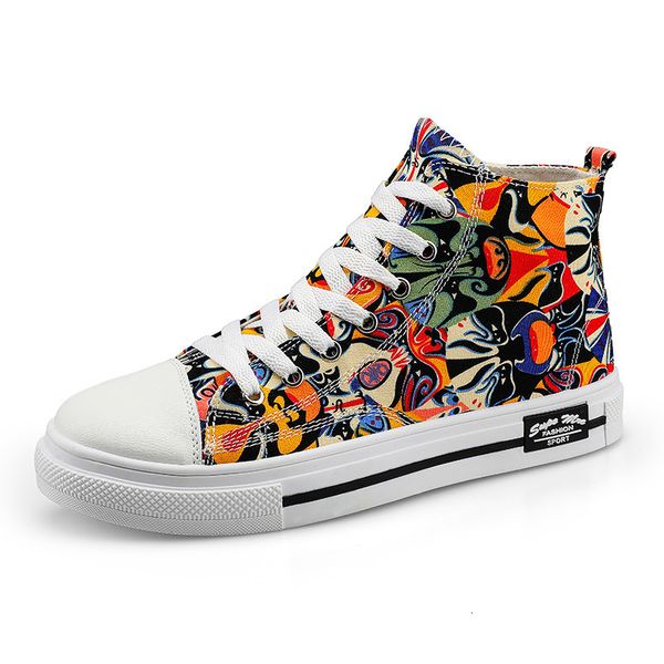 

flats men canvas women high-shoes couples fashion graffiti shoes lightweight comfortable walking shoes casual sneakers, Black