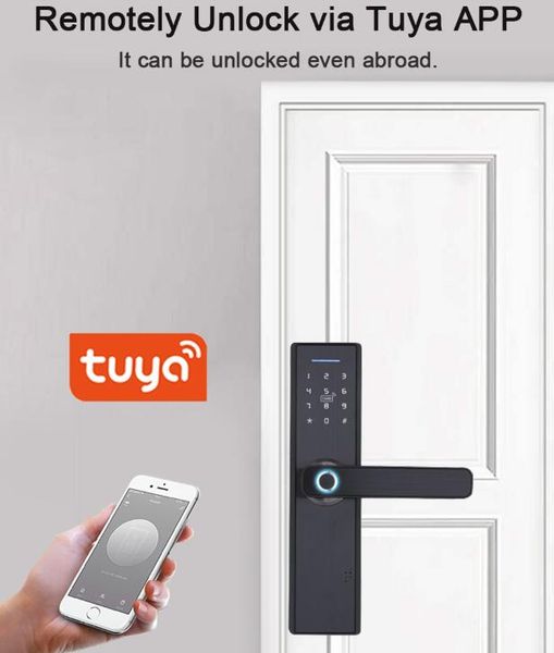 

tuya wifi lock fingerprint smart card digital code electronic door lock home security mortise wire drawing panel