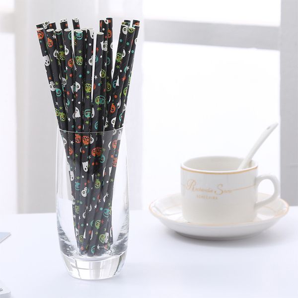 

25 pcs dinking straws halloween paper straws pumpkin skeleton drinking for party home bar accessories paille reutilisable