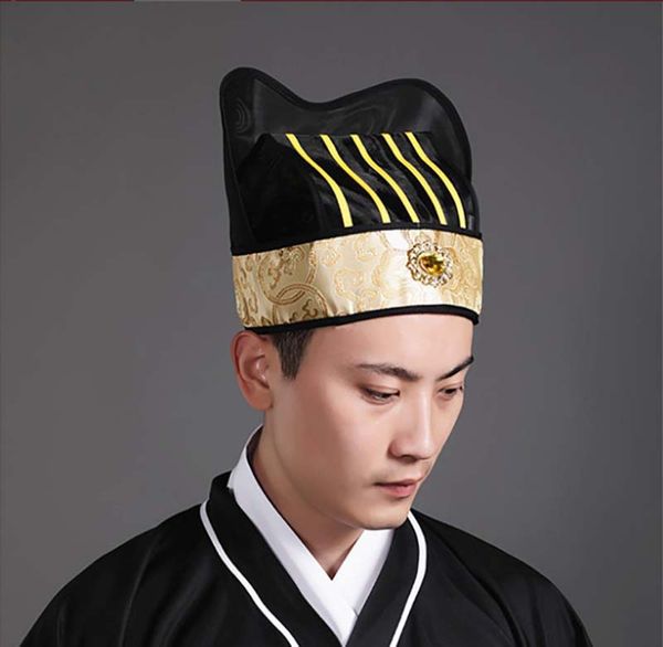 

men ancient hat chinese traditional headdress hanfu hat headdress yellow red chinese vintage cosplay outfit for men, Blue;gray