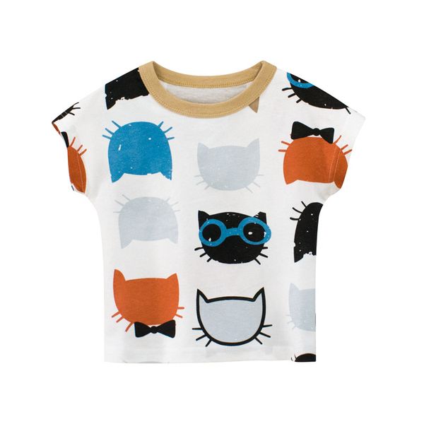 

cartoon print baby boys animal t shirt for summer infant kids boys girls cat t-shirts clothes cotton toddler letter, Blue
