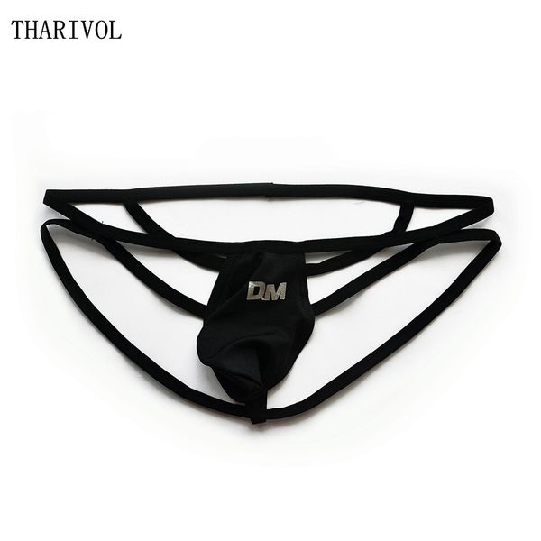 

tharivol panties new men's low waist slim thongs fashion letters spicy hips cutout briefs, Black;brown