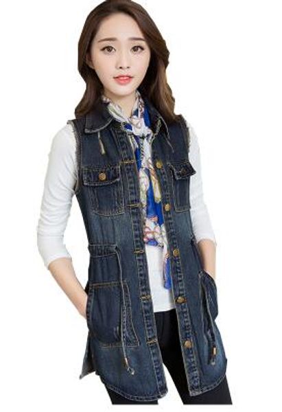 

2020 women summer blue jean vest veste femme denim vest long waistcoat plus size dv776, Black;white