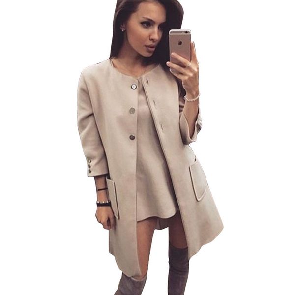 

taotrees women spring autumn jacket khaki o-neck long-sleeve plus pocket coat, Black