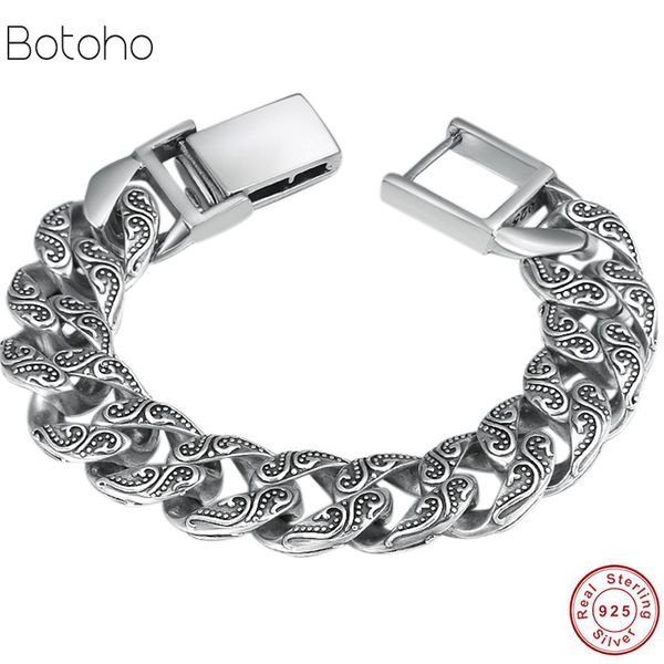 

luxury male biker jewelry plant totem genuine 925 silver bracelets punk rock vintage heavy sterling silver buddha bracelet women, Black