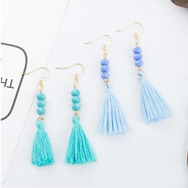 

crafted beading tassel earrings affordable dangle earrings cotton thread multi color fringe thread drop dangle earrings, Silver