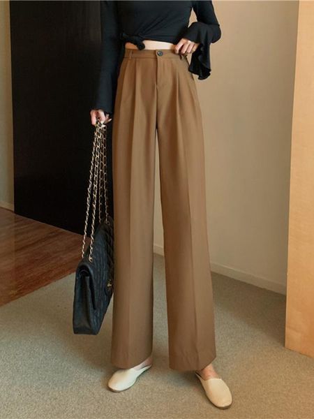 

2020 women summer fashion korea style solid color drape empire waist loose pants office lady casual loose suit straight trousers, Black;white