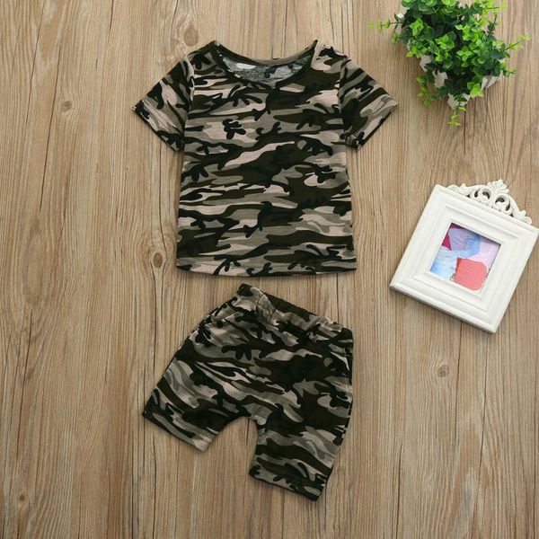 

toddler kids baby boys camouflage t shirt +shorts outfits clothes set, White