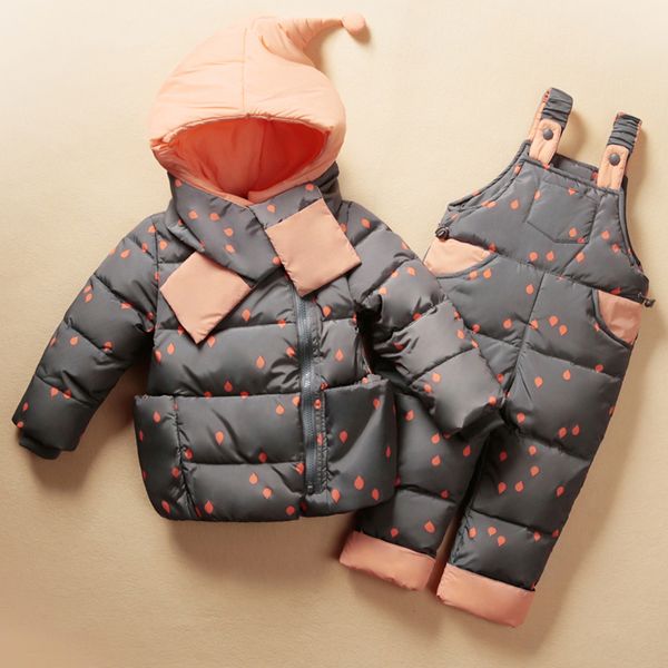 

2018 new baby winter down clothing set jacket for boys girls baby clothes suits hooded kids down+pant waterproof snowsuit, Blue;gray