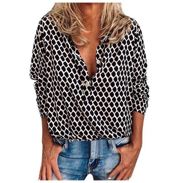 

leopard blouse women printing button long sleeve v-neck tee shirt tunic blouse haut femmes mode bluzki damskie, White