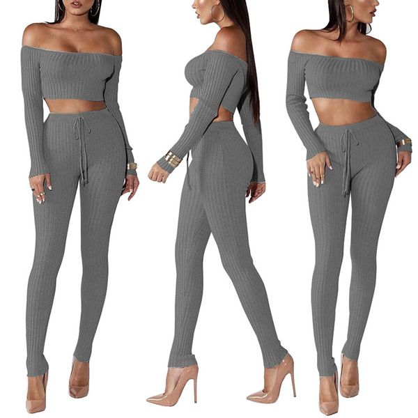 

women two piece set outfits high elastic crop pants sets casual fitness stretch suits women black night club wear sets, Gray