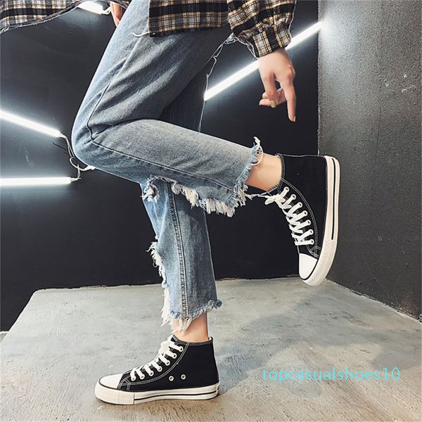 

fashion canvas plimsolls ulzzang women high cut skate sneakers rugged casual board shoes solid color men summer shoes t10, Black