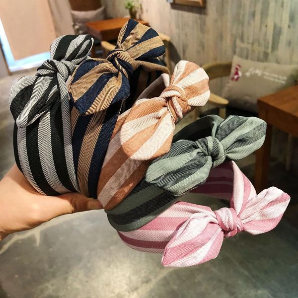 

headband simple headband stripe for women hair accessories bow, Golden;white